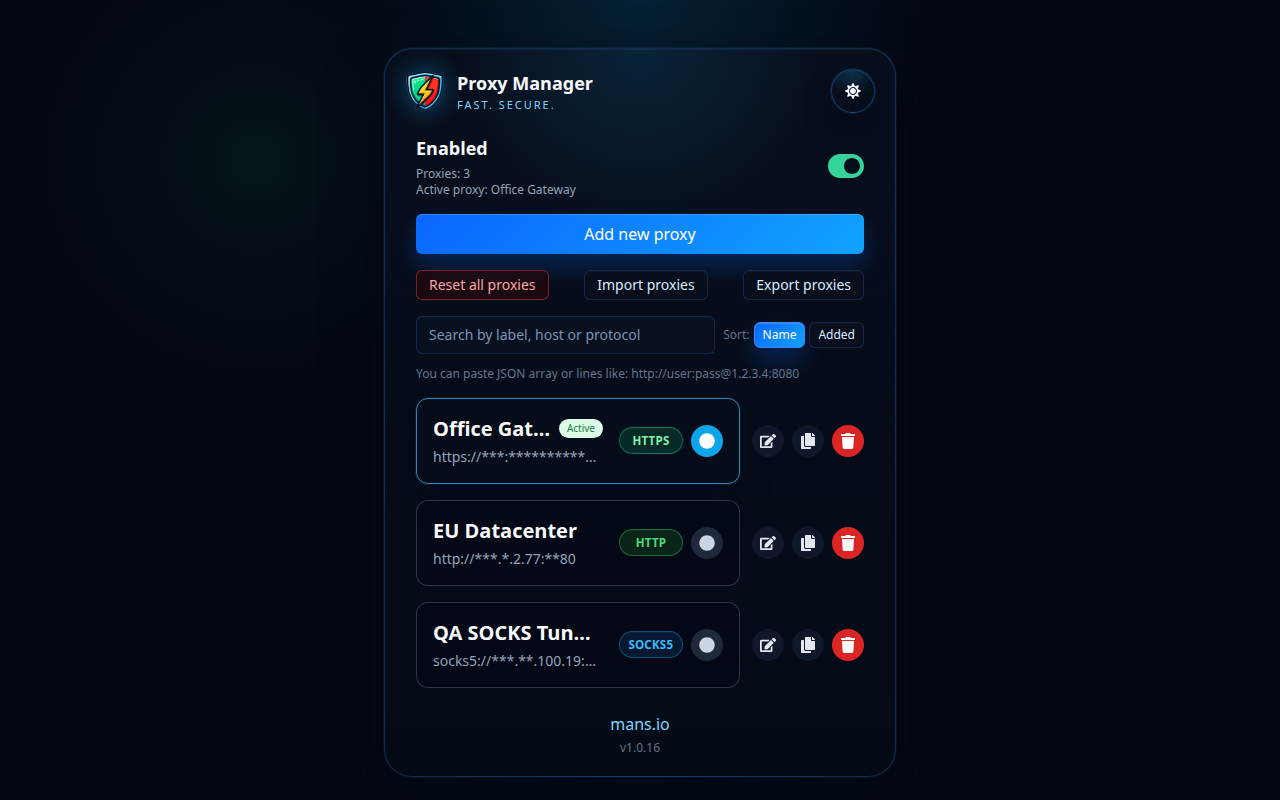Proxy Manager profillista