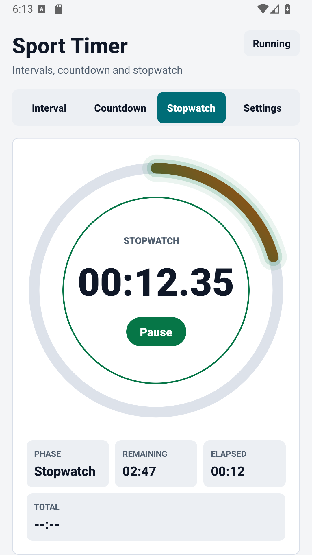 Sport Timer stoppursskärm med varv